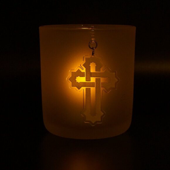 Etched Acrylic Cross Candle Charm | Elegant Candle Jewelry - Picture 3 of 3